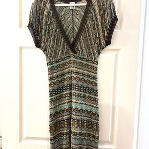 Missoni Turquoise & Taupe Classic V-neck Sheath Dress